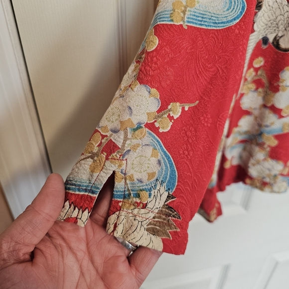 Vintage Silk Ornate Crane Button Down Blouse - Picture 6 of 6